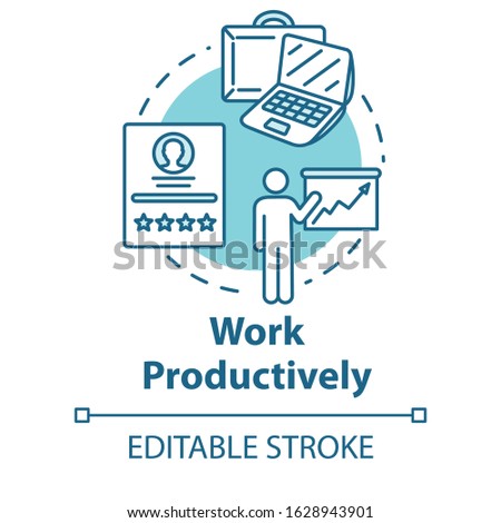 Work productively concept icon. Successful workflow planning. Reaching goal. Effective time management idea thin line illustration. Vector isolated outline RGB color drawing. Editable stroke
