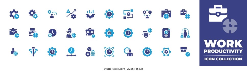 Work productivity icon collection. Duotone color. Vector illustration. Containing schedule, process, workload, challenge, productivity, work time, timeline, discipline, working time, working hours.