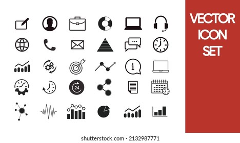 Work and Productivity Icon Set. Vector isolet collection of work related black and white illustrations