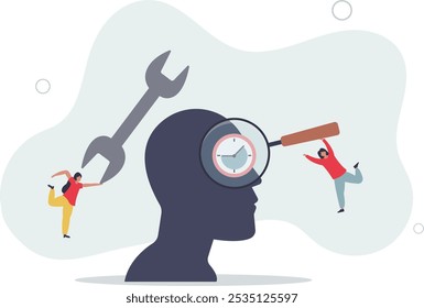 Work productivity and management.productive time allocation for the project. work concept.flat characters.