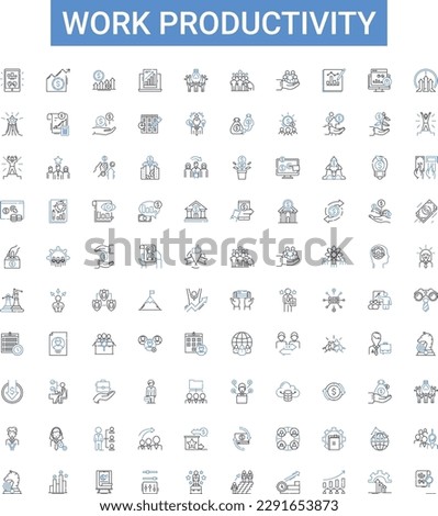 Work productivity vector line icons set. Efficiency, Productivity, Quality, Output, Results, Accomplishments, Proficiency illustration outline concept symbols and signs