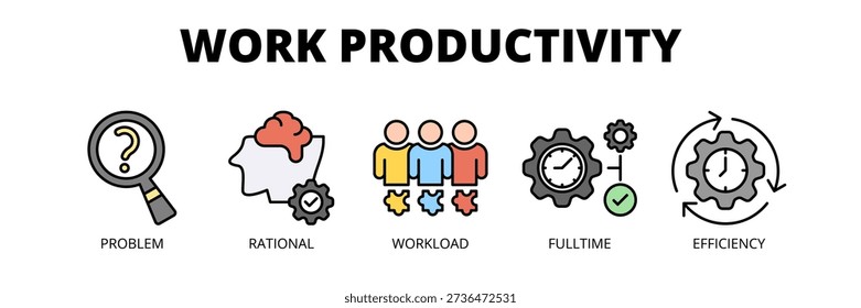 Work Productivity web banner icon vector illustration concept with icons of problem, rational, workload, fulltime, and efficiency.