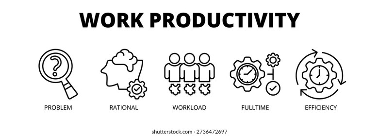 Work Productivity web banner icon vector illustration concept with icons of problem, rational, workload, fulltime, and efficiency.