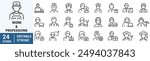 Work and Professions web line icons set. Human characters, avatars. Cook, doctor, policeman, nurse, fireman, worker. Editable stroke.