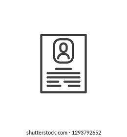 Work profile line icon. linear style sign for mobile concept and web design. Resume cv document outline vector icon. Symbol, logo illustration. Pixel perfect vector graphics