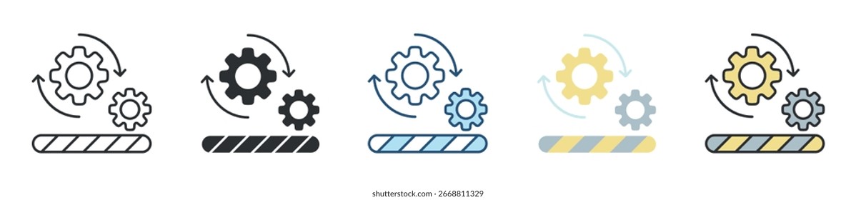 Conjunto de ícones do trabalho em andamento para coleção de vários estilos