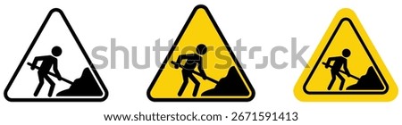 Work in progress sign showing a worker with shovel inside a warning triangle for construction, roadwork, and hazard marking.