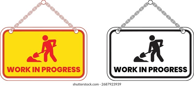 Work in Progress Sign Vector – Red and Black Construction Warning Board Illustration
