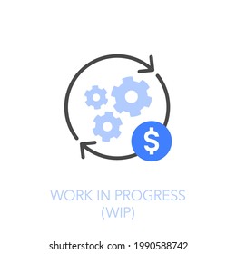 Work in progress symbol with process arrows and cogwheels. Easy to use for your website or presentation.