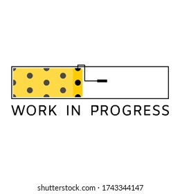 Work in progress warning sign with yellow and black poka dots style painted , showed on concept of loading bar with paint roller with isolated background.