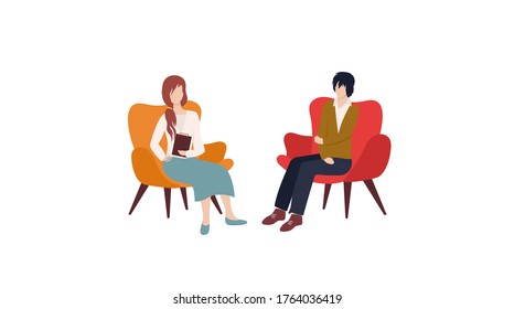 Work psychotherapist background. Modern illustration slider site page. Psychotherapist tries to help a man web banner. The concept of receiving a psychotherapist and a patient. Vector design image.