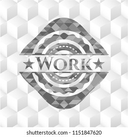 Work realistic grey emblem with cube white background