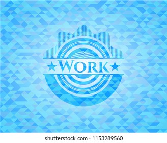 Work realistic sky blue mosaic emblem