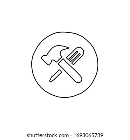 Reconstrucción de trabajo - Icono de esbozo del vector de tinta