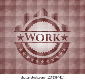 Work red emblem or badge with geometric pattern background. Seamless.