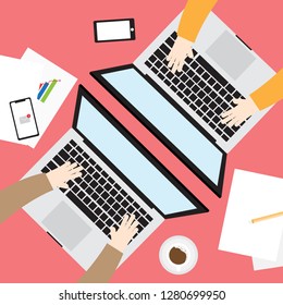 Work regularly with friends have coffee smartphone paper on the table vectordesign