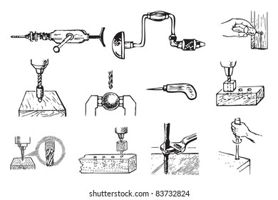 Work related to drilling holes and mounting hardware. Vector illustration of a format EPS.