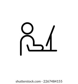 Work remote office desk icon. Work from home computer person workspace laptop vector space home designer icon