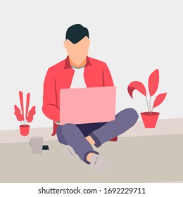 Work Remotely Freelance at Home Vector Illustration  