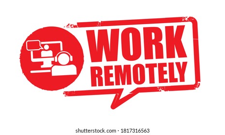 trabajar a distancia - sello de goma roja sobre fondo blanco.  Ilustración del vector