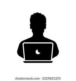 Work remotely. Silhouette, black, work in the field of IT, work at the computer. Vector icons.