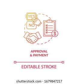 Work result approval and payment concept icon. Order finishing and delivering idea thin line illustration. Artisan work final step, order fulfillment. Vector isolated outline RGB color drawing