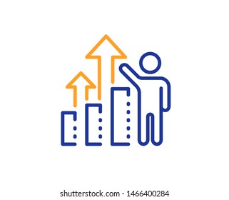 Work result sign. Employee results line icon. Statistics chart symbol. Colorful outline concept. Blue and orange thin line employee results icon. Vector