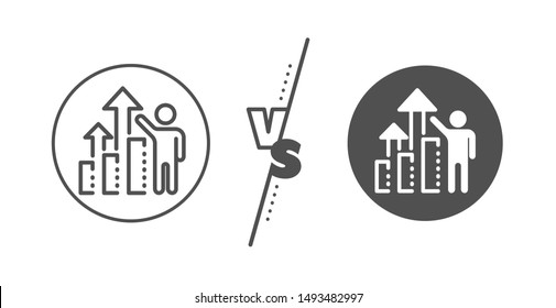 Work result sign. Versus concept. Employee results line icon. Statistics chart symbol. Line vs classic employee results icon. Vector