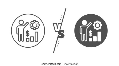 Work results sign. Versus concept. Employees wealth line icon. Money chart symbol. Line vs classic employees wealth icon. Vector