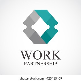 Work ribbon of partnership abstract vector and logo design or template linking business icon of company identity symbol concept