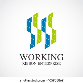 Work ribbon of stripe abstract vector and logo design or template office business icon of company identity symbol concept