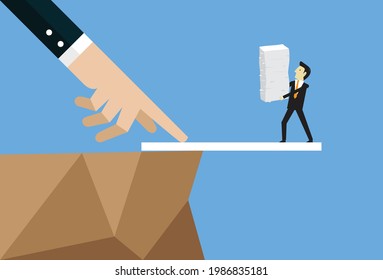 El trabajo y las recompensas riesgosas de los hombres de negocios, ilustración vectorial de estilo plano
