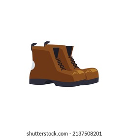 Work or road rough boots pair, flat cartoon vector illustration isolated on white background. Protective work or hiking footwear, ankle boots on high sole.