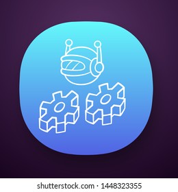 Work robot app icon. Software application. Optimizer with cogwheels. Artificial intelligence. Machine learning. UI/UX user interface. Web or mobile application. Vector isolated illustration