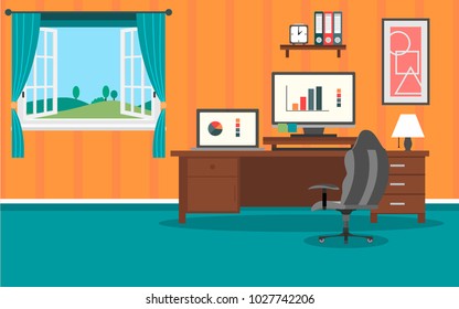 work room interior vector design