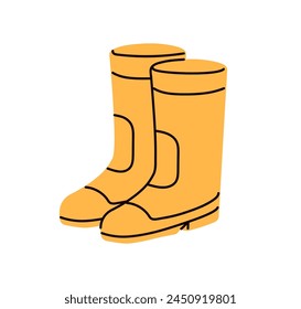 Work rubber gum boots, protective footwear. Protection and safety gumboots, waterproof shoes. Wellingtons, wellies, rainboots pair. Flat graphic vector illustration isolated on white background