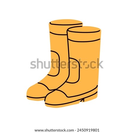 Work rubber gum boots, protective footwear. Protection and safety gumboots, waterproof shoes. Wellingtons, wellies, rainboots pair. Flat graphic vector illustration isolated on white background