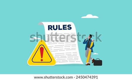 work rules and regulation, company standard operating procedures, Company policies for employee guidelines, smart businessman finishes writing work rules and regulations document concept illustration