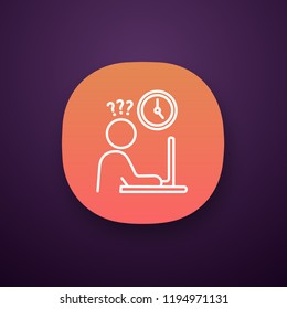 Work rush app icon. Occupational stress. Lack of time. Overwork. Behavioral stress symptoms. UI/UX user interface. Web or mobile application. Vector isolated illustration
