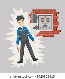 Work safety and accident. Industrial safety Vector cartoon. Electric shock