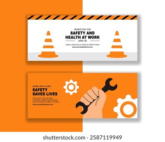 Work Safety Awareness Horizontal Banner with Flat Hand-Drawn Design