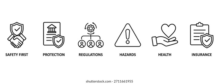 Icono de Web de Anuncio de seguridad en el trabajo Ilustración vectorial para la seguridad y salud en el trabajo con seguridad primero, protección, regulaciones, peligros, salud e ícono de seguro
