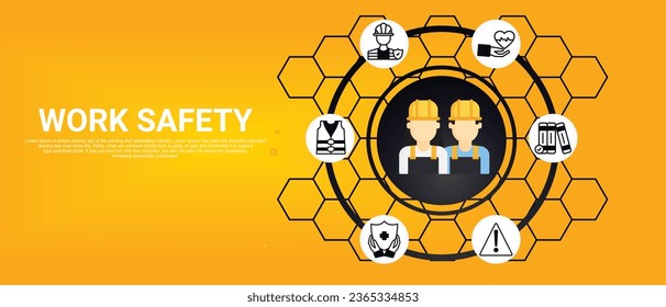 Website-Symbole für Arbeitssicherheit Vektorgrafik-Konzept für Sicherheit und Gesundheitsschutz am Arbeitsplatz mit Symbolen für Sicherheit zuerst, Schutz, Vorschriften, Gefahr, Gesundheit, Versicherung auf weißem Hintergrund