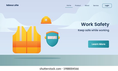 work safety campaign for web website home homepage landing page banner template with color cartoon flat style