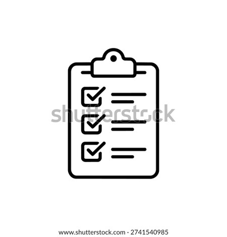 Work safety checklist on clipboard black and white vector icon for workplace compliance and industrial safety standards