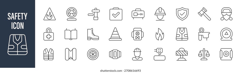 Concepto de iconos de contorno de construcción de seguridad laboral. Colección de iconos lineales. Trazo editable.