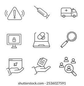 Conjunto de iconos web de contorno de trazo editable de seguridad laboral	