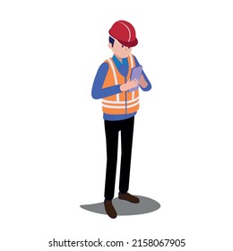 work safety engineer OSHA concept. Occupational safety and health management. State the worker for their health and safety at work. Isolated flat transport