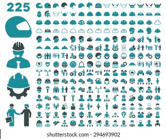 Work Safety and Helmet Icon Set. These flat bicolor icons use soft blue colors. Vector images are isolated on a white background. 