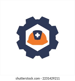 Work safety helmet logo design with gear.